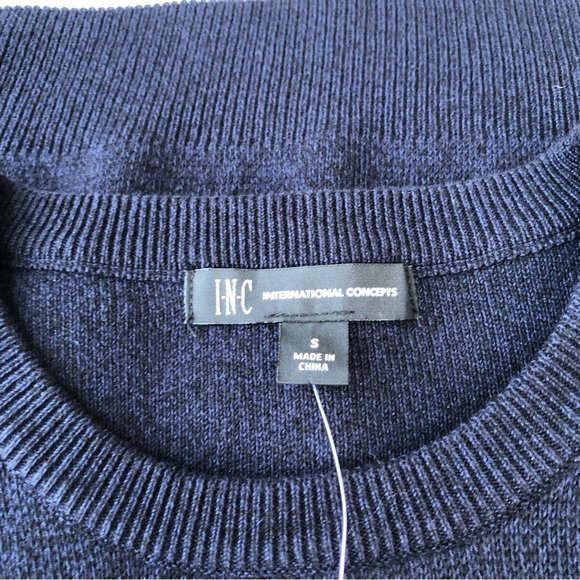 I-N-C 💯 % Cotton Mens Striped Navy White Crew Neck Pullover Sweater S - Picture 7 of 11